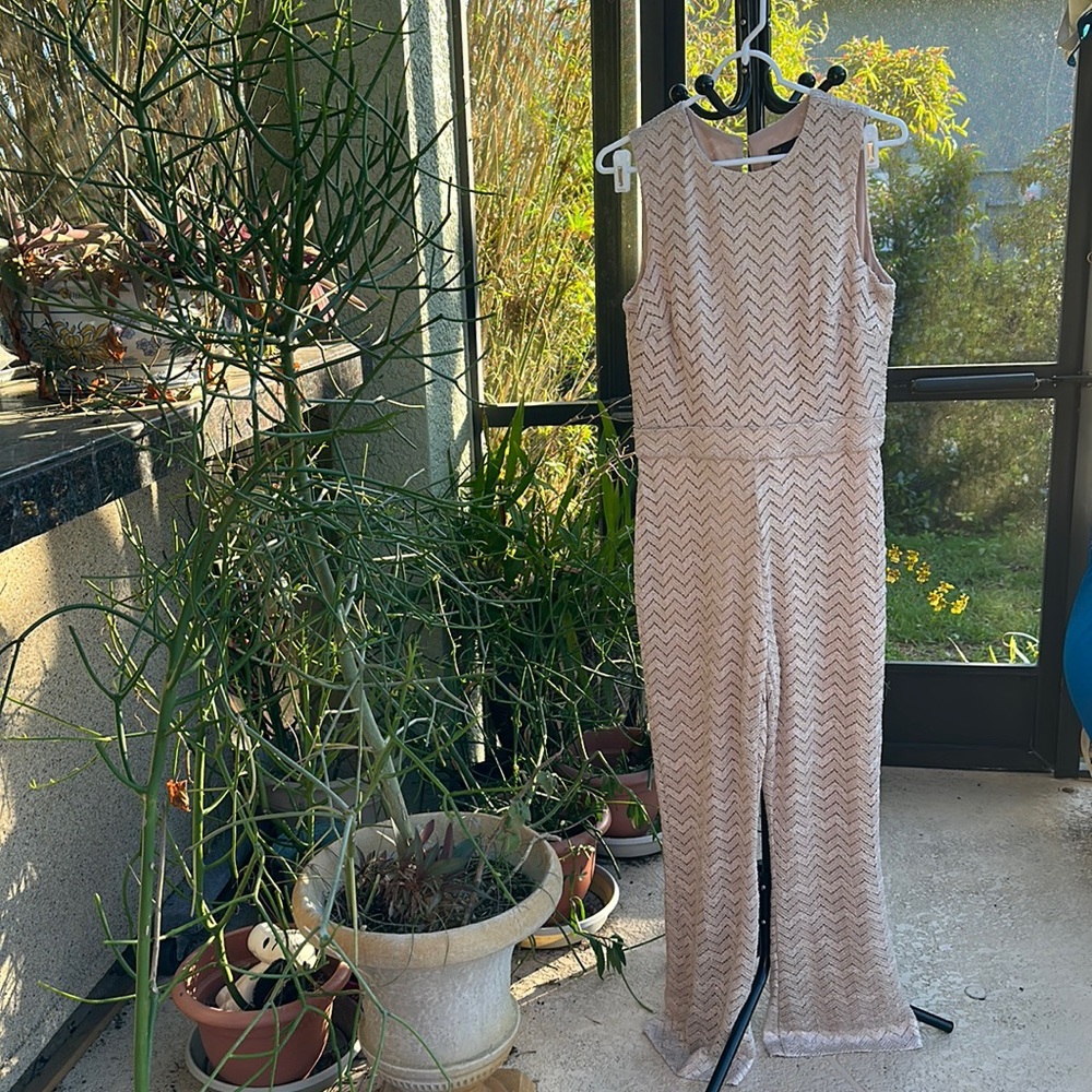 Just Taylor Sleeveless Gold Metallic jumpsuit size 8